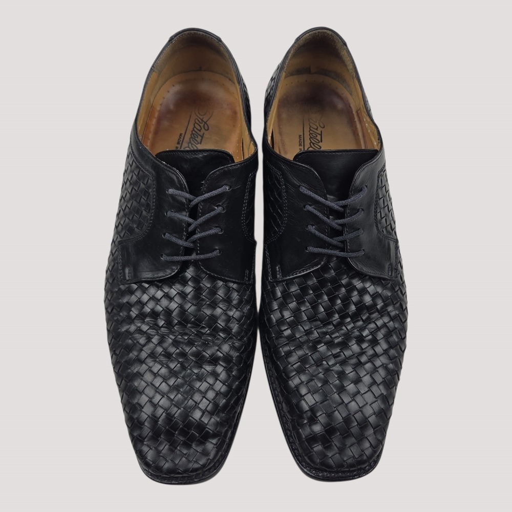 Fratelli Woven Black Leather Derby Dress Shoes 9.5 M Made in Italy Square Toe